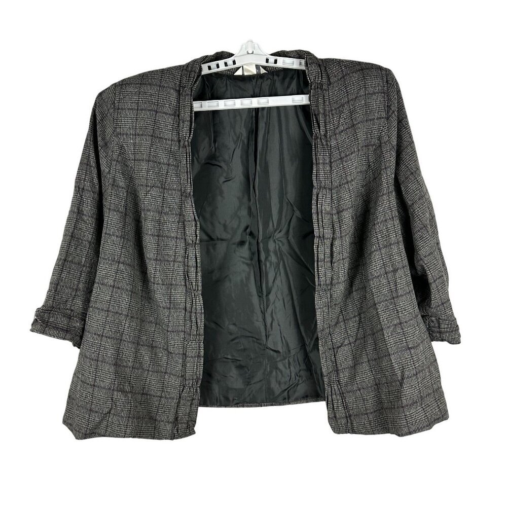 CJ Banks Women's 2X Plaid Blazer Jacket Black & White Rayon/Polyester
